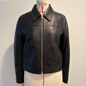 Coach Black Leather Cropped Jacket with Minimalist Design
